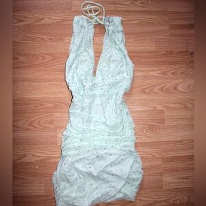 Light Mint Green Halter Backless Dress with Embellishments